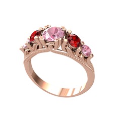 Pembe kuvars ve garnet 18 ayar rose altın yüzük