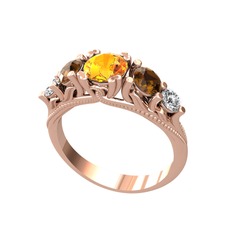 Eden 5 Taş Yüzük - Sitrin, dumanlı kuvars ve swarovski 925 ayar rose altın kaplama gümüş yüzük #1kvk8qp