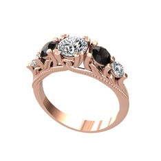Eden 5 Taş Yüzük - Swarovski, siyah zirkon ve beyaz zirkon 14 ayar rose altın yüzük #1ky8tx6