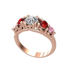 Eden 5 Taş Yüzük - Swarovski, garnet ve pembe kuvars 8 ayar rose altın yüzük #1l15o6l