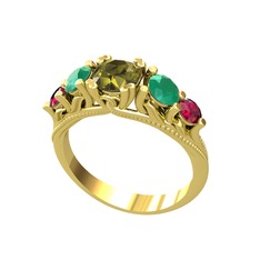 Eden 5 Taş Yüzük - Peridot, kök zümrüt ve rodolit garnet 14 ayar altın yüzük #1l613b5