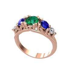 Eden 5 Taş Yüzük - Yeşil kuvars, lab safir ve pırlanta 8 ayar rose altın yüzük (0.36 karat) #1l8n5o2