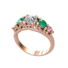 Eden 5 Taş Yüzük - Swarovski, kök zümrüt ve pembe kuvars 8 ayar rose altın yüzük #1leq00n