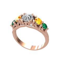 Eden 5 Taş Yüzük - Swarovski, sitrin ve yeşil kuvars 8 ayar rose altın yüzük #1leqdpj