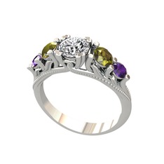 Swarovski, peridot ve ametist 8 ayar beyaz altın yüzük