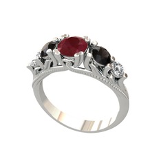Eden 5 Taş Yüzük - Kök yakut, siyah zirkon ve swarovski 18 ayar beyaz altın yüzük #1lhv2b1