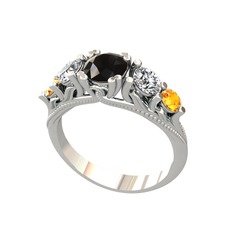 Eden 5 Taş Yüzük - Siyah zirkon, swarovski ve sitrin 8 ayar beyaz altın yüzük #1llklnc