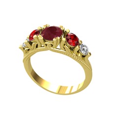 Kök yakut, garnet ve beyaz zirkon 18 ayar altın yüzük