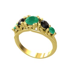 Eden 5 Taş Yüzük - Kök zümrüt ve siyah zirkon 18 ayar altın yüzük #1lrg6um