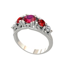 Eden 5 Taş Yüzük - Rodolit garnet, garnet ve pırlanta 18 ayar beyaz altın yüzük (0.36 karat) #1m53eee