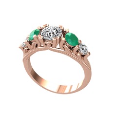 Beyaz zirkon, kök zümrüt ve swarovski 8 ayar rose altın yüzük
