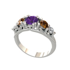Eden 5 Taş Yüzük - Ametist, dumanlı kuvars ve pırlanta 8 ayar beyaz altın yüzük (0.36 karat) #1mahirh