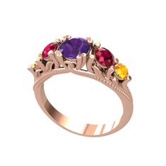 Ametist, rodolit garnet ve sitrin 18 ayar rose altın yüzük