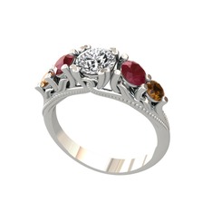 Eden 5 Taş Yüzük - Swarovski, kök yakut ve dumanlı kuvars 925 ayar gümüş yüzük #1mm9fk1