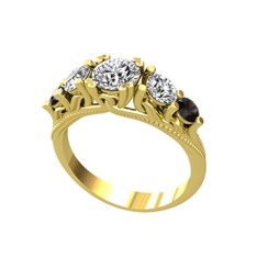 Eden 5 Taş Yüzük - Pırlanta, swarovski ve siyah zirkon 18 ayar altın yüzük (0.92 karat) #1mmjs2e