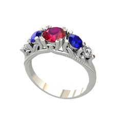 Eden 5 Taş Yüzük - Rodolit garnet, lab safir ve pırlanta 18 ayar beyaz altın yüzük (0.36 karat) #1mmyrup