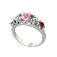 Pembe kuvars, swarovski ve kök yakut 925 ayar gümüş yüzük