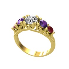 Eden 5 Taş Yüzük - Swarovski, ametist ve kök yakut 14 ayar altın yüzük #1muirt4