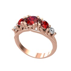 Eden 5 Taş Yüzük - Garnet ve beyaz zirkon 18 ayar rose altın yüzük #1muorfw