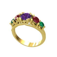 Eden 5 Taş Yüzük - Ametist, kök yakut ve yeşil kuvars 8 ayar altın yüzük #1n7qao5