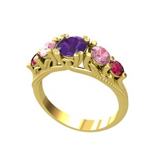Eden 5 Taş Yüzük - Ametist, pembe kuvars ve rodolit garnet 8 ayar altın yüzük #1nbibmr