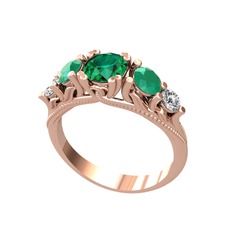 Eden 5 Taş Yüzük - Yeşil kuvars, kök zümrüt ve pırlanta 925 ayar rose altın kaplama gümüş yüzük (0.36 karat) #1ngx6d0