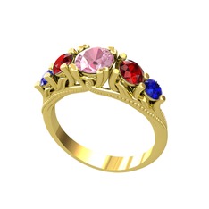 Pembe kuvars, garnet ve lab safir 14 ayar altın yüzük
