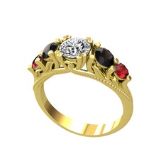 Pırlanta, siyah zirkon ve garnet 8 ayar altın yüzük (0.92 karat)