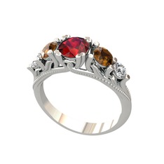 Eden 5 Taş Yüzük - Garnet, dumanlı kuvars ve swarovski 14 ayar beyaz altın yüzük #1nxiy1j