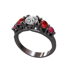 Eden 5 Taş Yüzük - Pırlanta, garnet ve rodolit garnet 925 ayar siyah rodyum kaplama gümüş yüzük (0.92 karat) #1o0kwj2