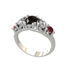 Eden 5 Taş Yüzük - Siyah zirkon, beyaz zirkon ve kök yakut 14 ayar beyaz altın yüzük #1o51215