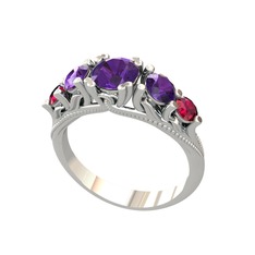 Eden 5 Taş Yüzük - Ametist ve rodolit garnet 8 ayar beyaz altın yüzük #1oagk7d