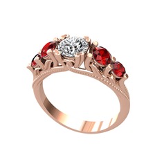 Eden 5 Taş Yüzük - Pırlanta ve garnet 925 ayar rose altın kaplama gümüş yüzük (0.92 karat) #1ox46kr