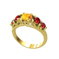 Eden 5 Taş Yüzük - Sitrin ve garnet 925 ayar altın kaplama gümüş yüzük #1oyy67u