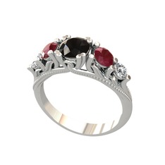 Siyah zirkon, kök yakut ve swarovski 18 ayar beyaz altın yüzük