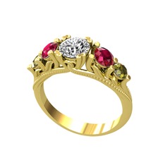 Eden 5 Taş Yüzük - Swarovski, rodolit garnet ve peridot 925 ayar altın kaplama gümüş yüzük #1p38xlr