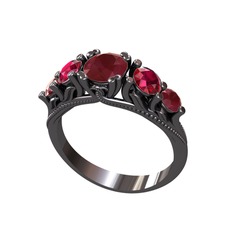 Eden 5 Taş Yüzük - Kök yakut ve rodolit garnet 925 ayar siyah rodyum kaplama gümüş yüzük #1paa0g4