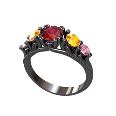 Eden 5 Taş Yüzük - Garnet, sitrin ve pembe kuvars 925 ayar siyah rodyum kaplama gümüş yüzük #1pao9jr