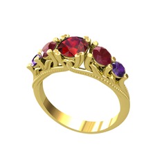 Eden 5 Taş Yüzük - Garnet, kök yakut ve ametist 8 ayar altın yüzük #1pemsb9