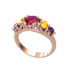 Eden 5 Taş Yüzük - Rodolit garnet, sitrin ve ametist 14 ayar rose altın yüzük #1ph3d65