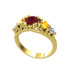 Eden 5 Taş Yüzük - Kök yakut, sitrin ve pırlanta 8 ayar altın yüzük (0.36 karat) #1pnyaz0