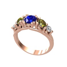 Eden 5 Taş Yüzük - Lab safir, peridot ve swarovski 18 ayar rose altın yüzük #1puzufa