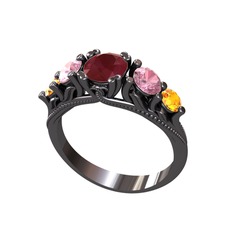 Eden 5 Taş Yüzük - Kök yakut, pembe kuvars ve sitrin 925 ayar siyah rodyum kaplama gümüş yüzük #1q0filk