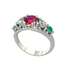 Eden 5 Taş Yüzük - Rodolit garnet, swarovski ve kök zümrüt 8 ayar beyaz altın yüzük #1q1uw2d