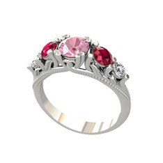Pembe kuvars, rodolit garnet ve swarovski 18 ayar beyaz altın yüzük