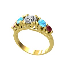 Eden 5 Taş Yüzük - Pırlanta, akuamarin ve kök yakut 8 ayar altın yüzük (0.92 karat) #1qnt838