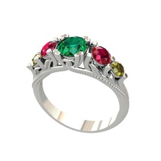 Eden 5 Taş Yüzük - Yeşil kuvars, rodolit garnet ve peridot 14 ayar beyaz altın yüzük #1qt84g5