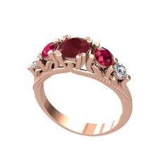 Eden 5 Taş Yüzük - Kök yakut, rodolit garnet ve pırlanta 14 ayar rose altın yüzük (0.36 karat) #1qxpo5w