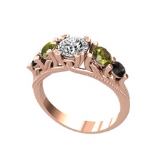 Eden 5 Taş Yüzük - Beyaz zirkon, peridot ve siyah zirkon 18 ayar rose altın yüzük #1qxrwi5
