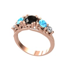 Eden 5 Taş Yüzük - Siyah zirkon, akuamarin ve swarovski 18 ayar rose altın yüzük #1qz63hz